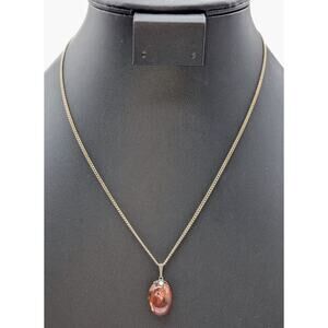 Vintage 925 Sterling Silver Jasper Cabochon Pendant 18" Necklace